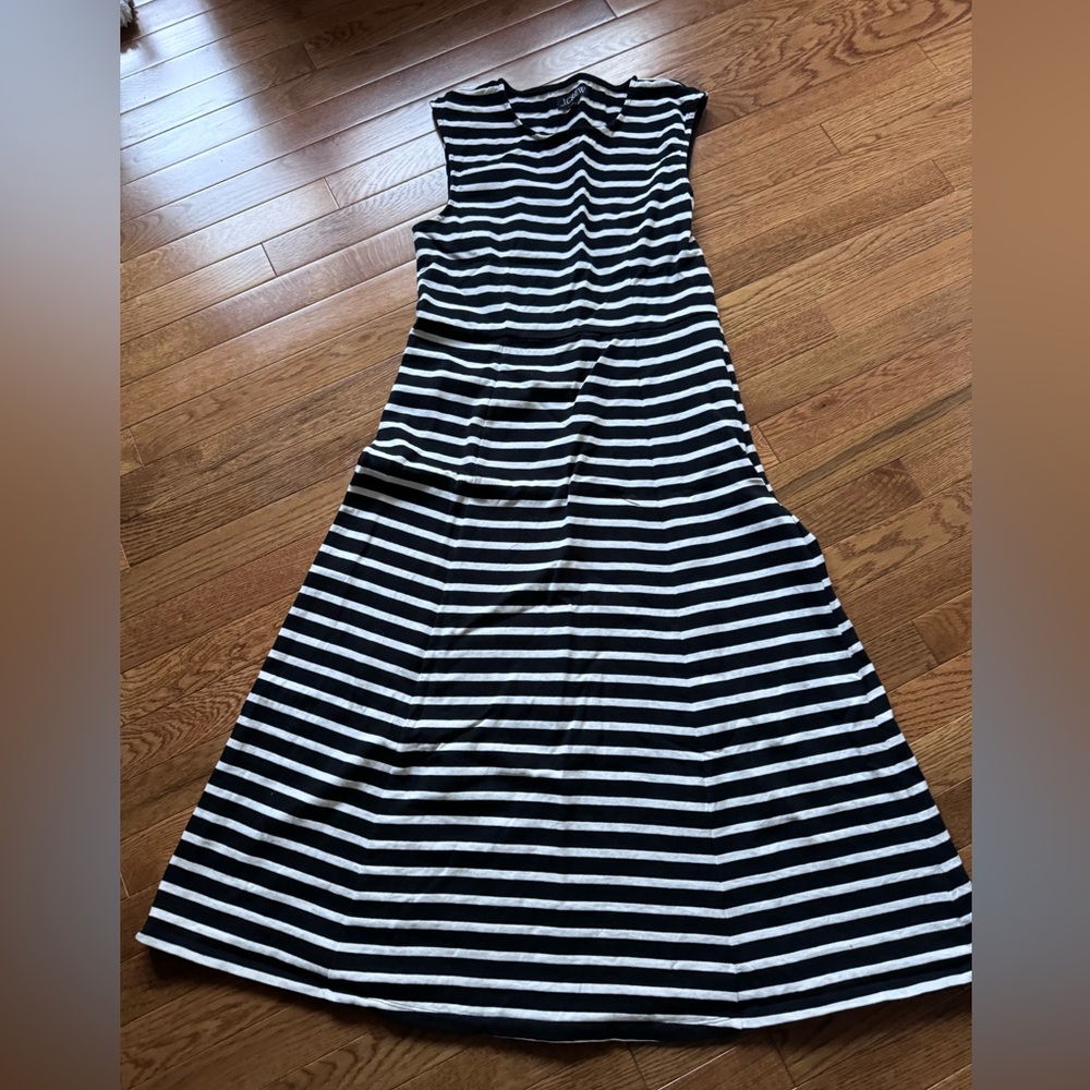 J.Crew Black and White Stripe A-Line Sleeveless Midi Dress size Medium